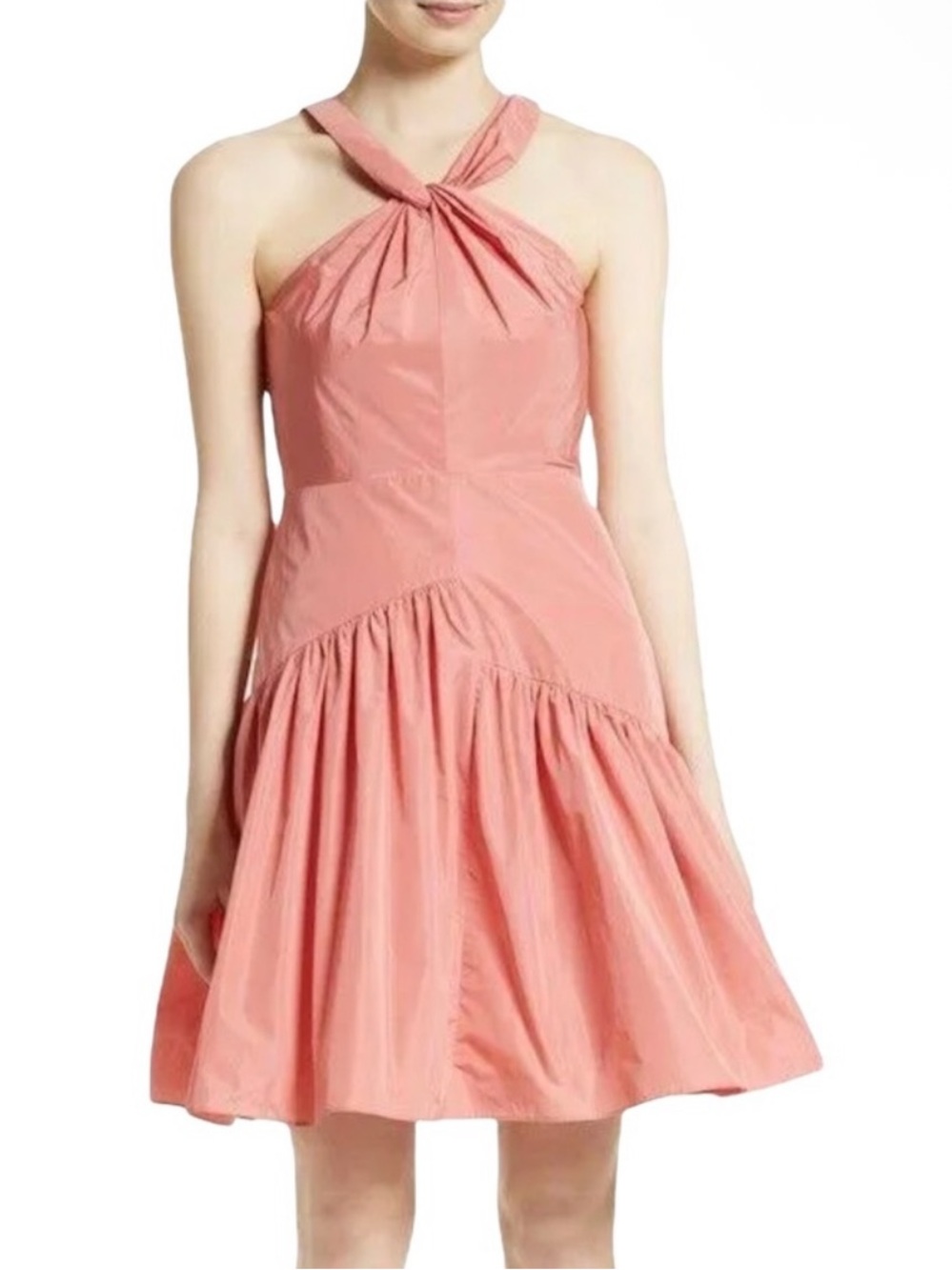 Rebecca Taylor Mini Dress Coral Knot Neck Taffeta Dress